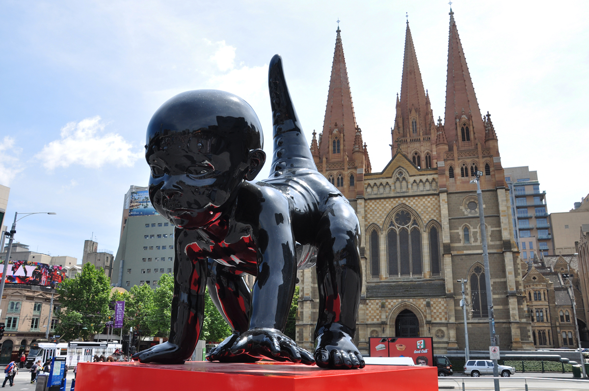 Angels-Demons Parade in Federation Square, Melbourne, Australia.
