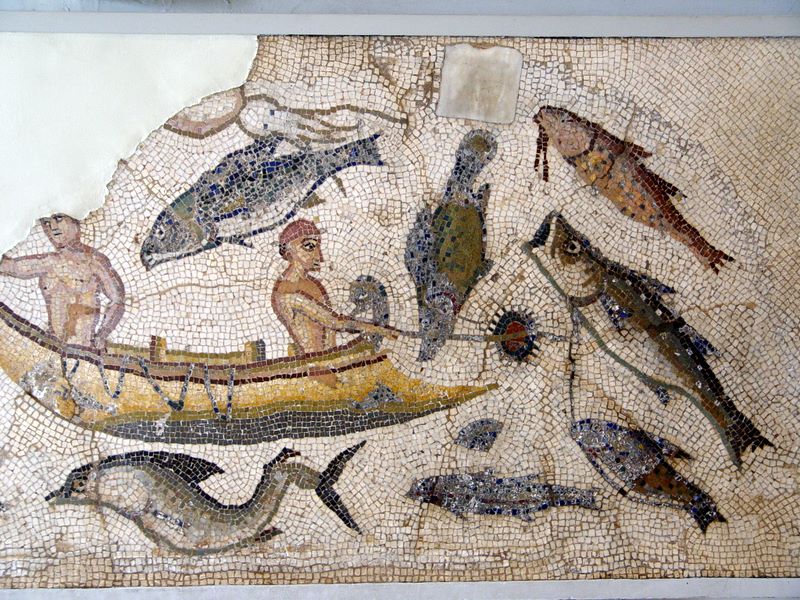 Ancient Roman mosaics in The British Museum.