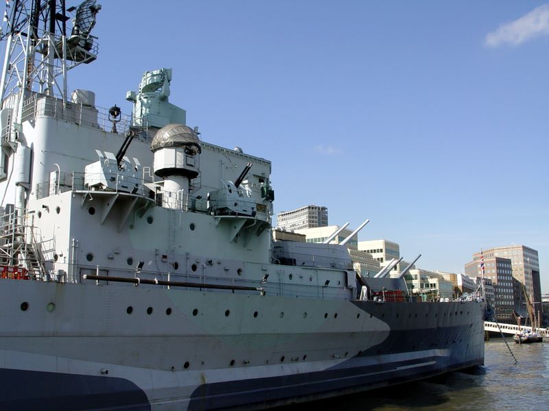 HMS Belfast, a floating museum in the Thames River, London, UK.