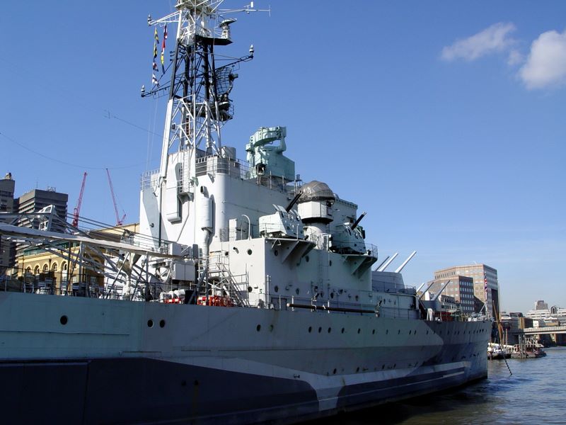 HMS Belfast, a floating museum in the Thames River, London, UK.