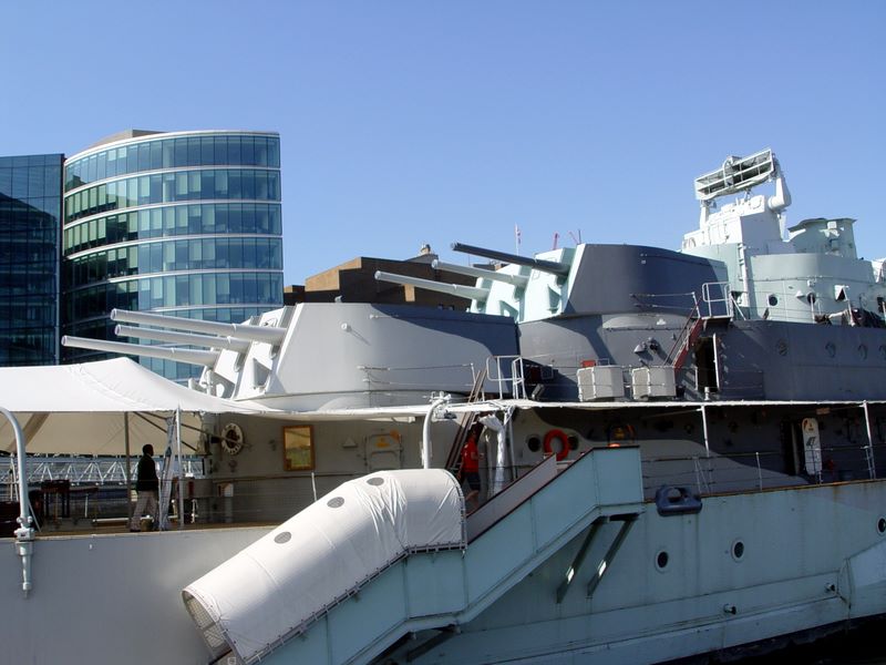 HMS Belfast, a floating museum in the Thames River, London, UK.