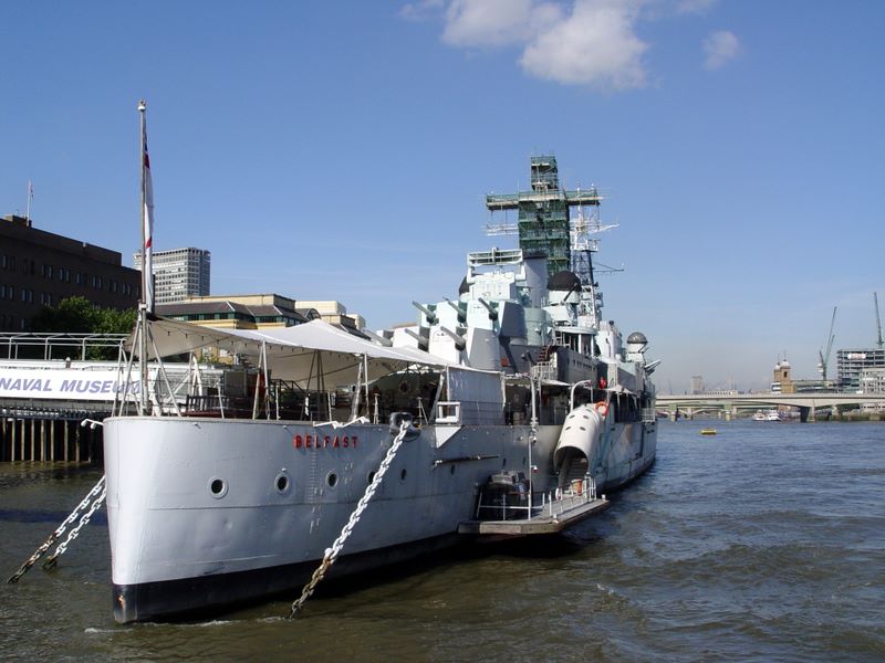 HMS Belfast, a floating museum in the Thames River, London, UK.