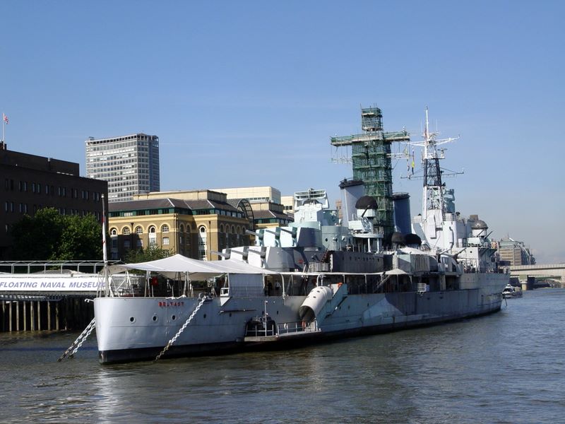 HMS Belfast, a floating museum in the Thames River, London, UK.