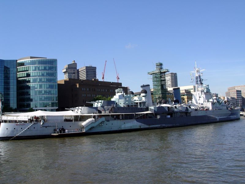 HMS Belfast, a floating museum in the Thames River, London, UK.